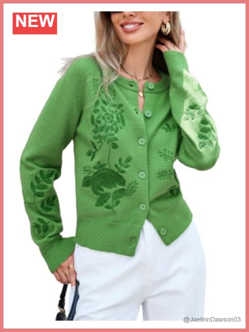 Floral Embroidery Button Down Knit Cardigan Sweater Long Sleeve Fall Winter